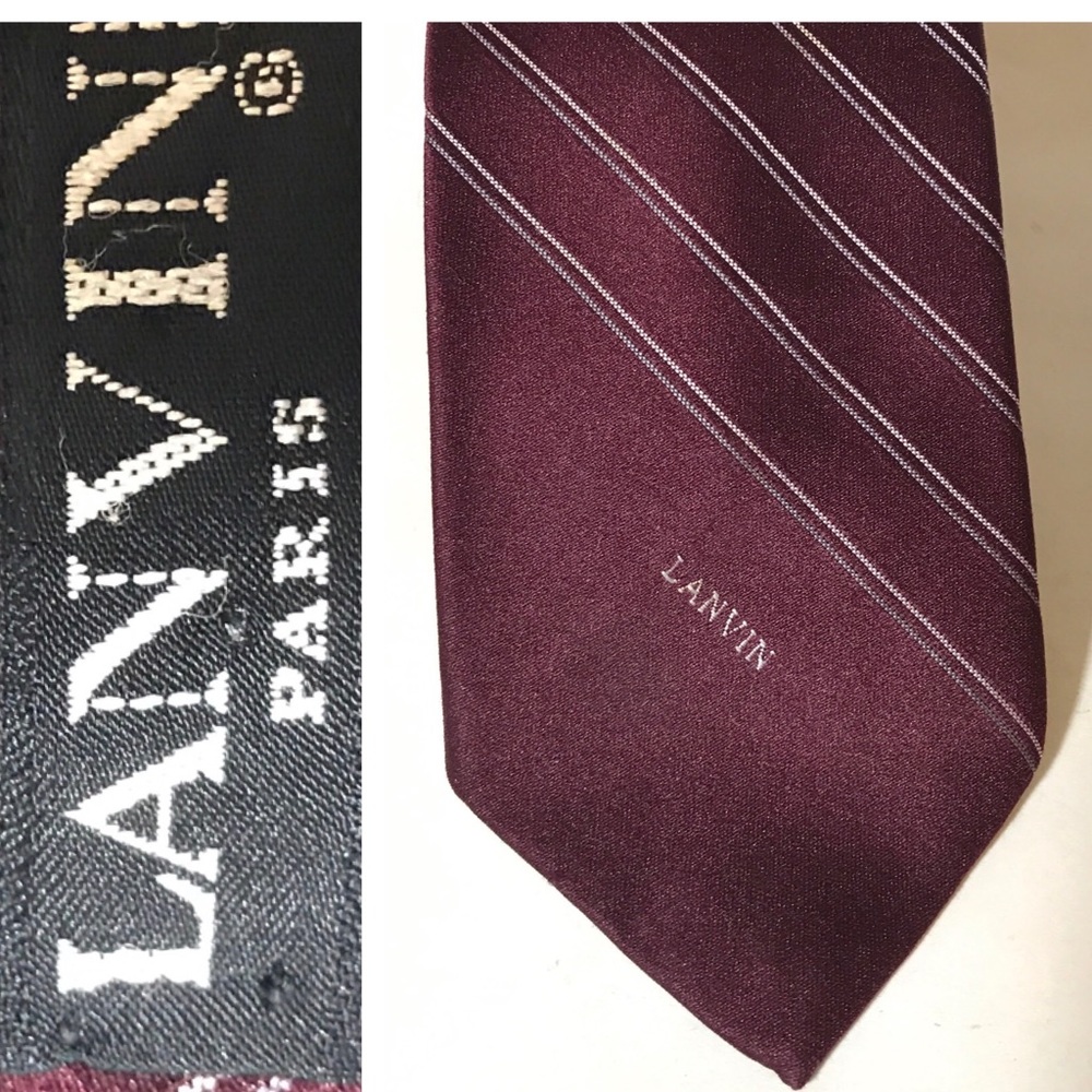 LANVIN PARIS MENS TIE BURGUNDY STRIPED 55" L 3" W